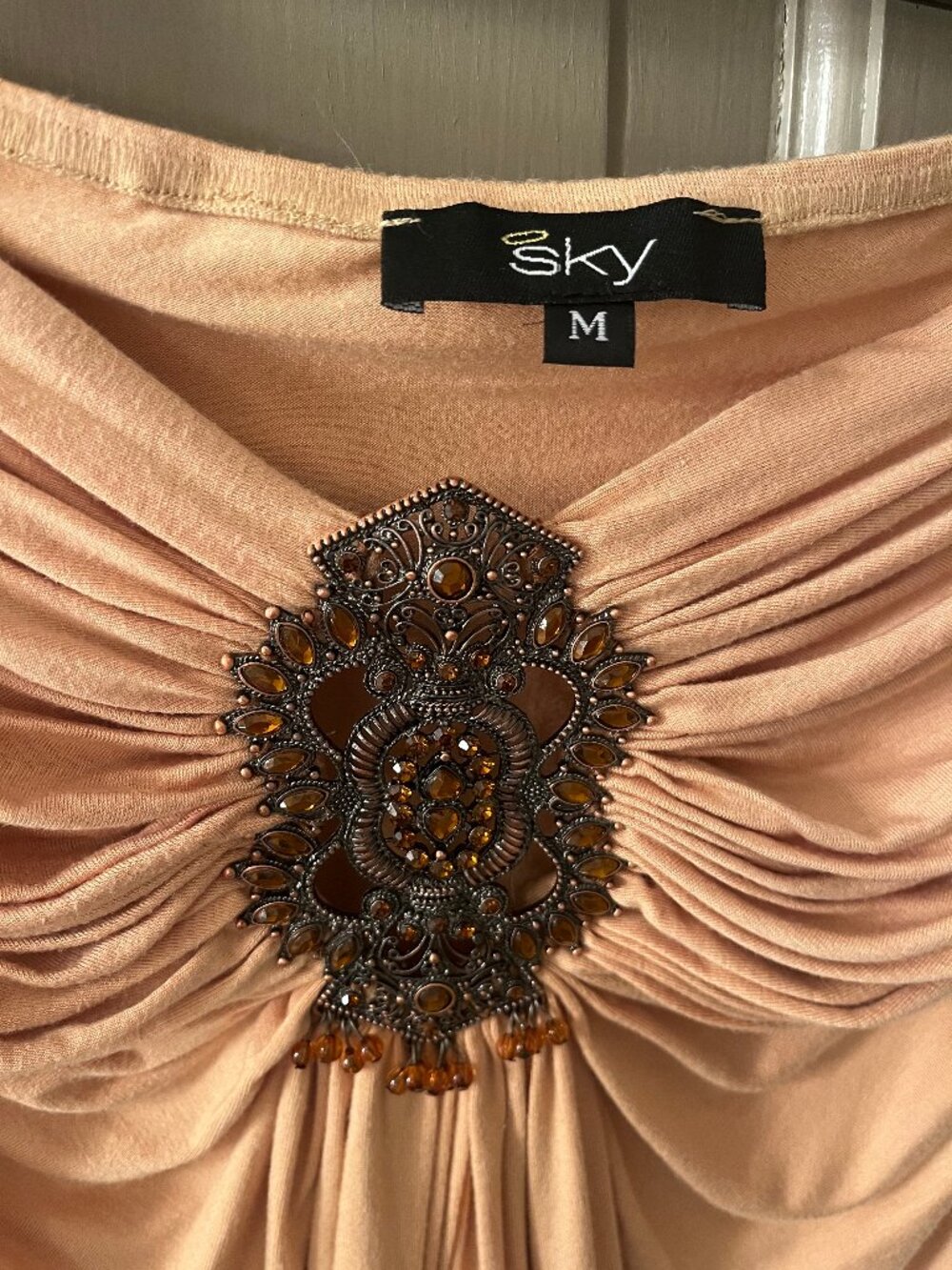 Y2K era Sky Top Strapless Jeweled Draped Top Size M - Picture 12 of 13